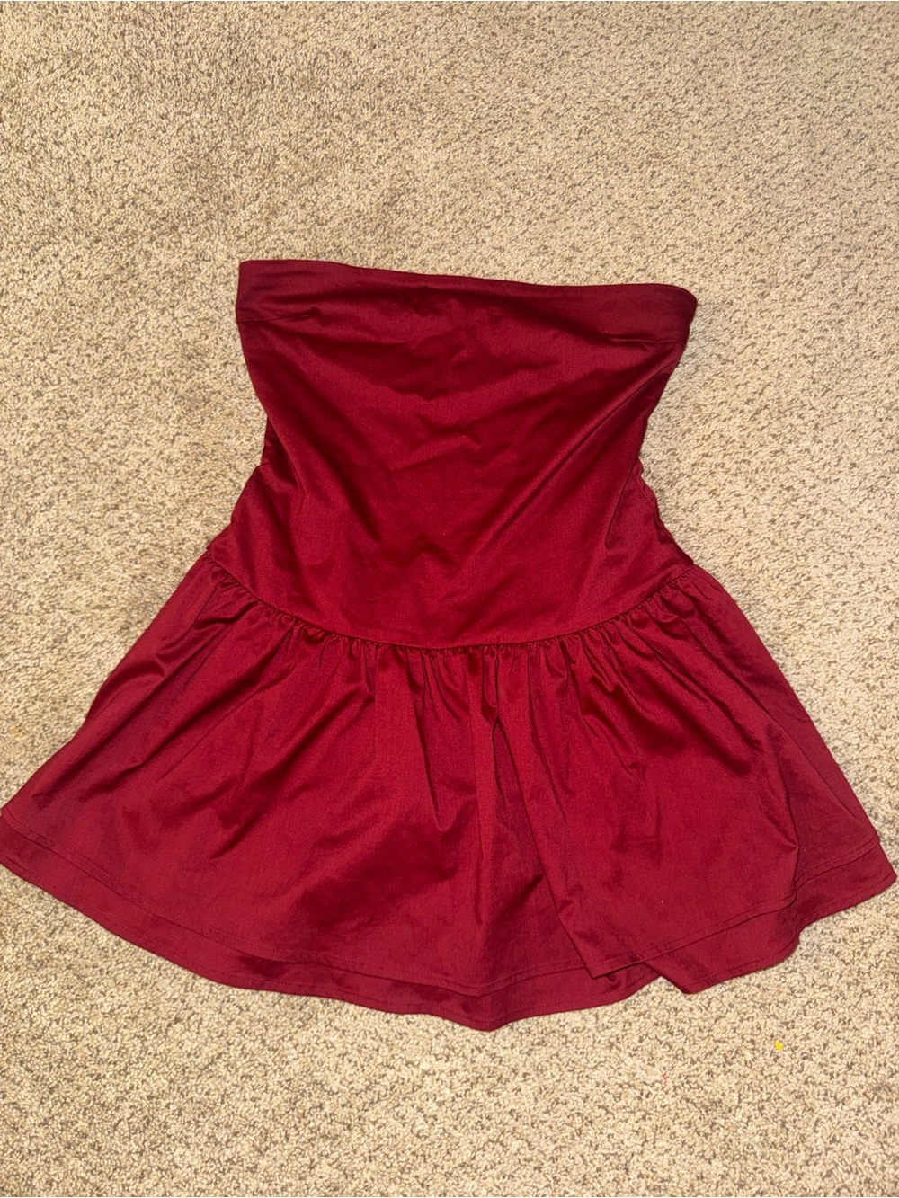 White Fox Boutique Strapless Burgundy Skater Dress